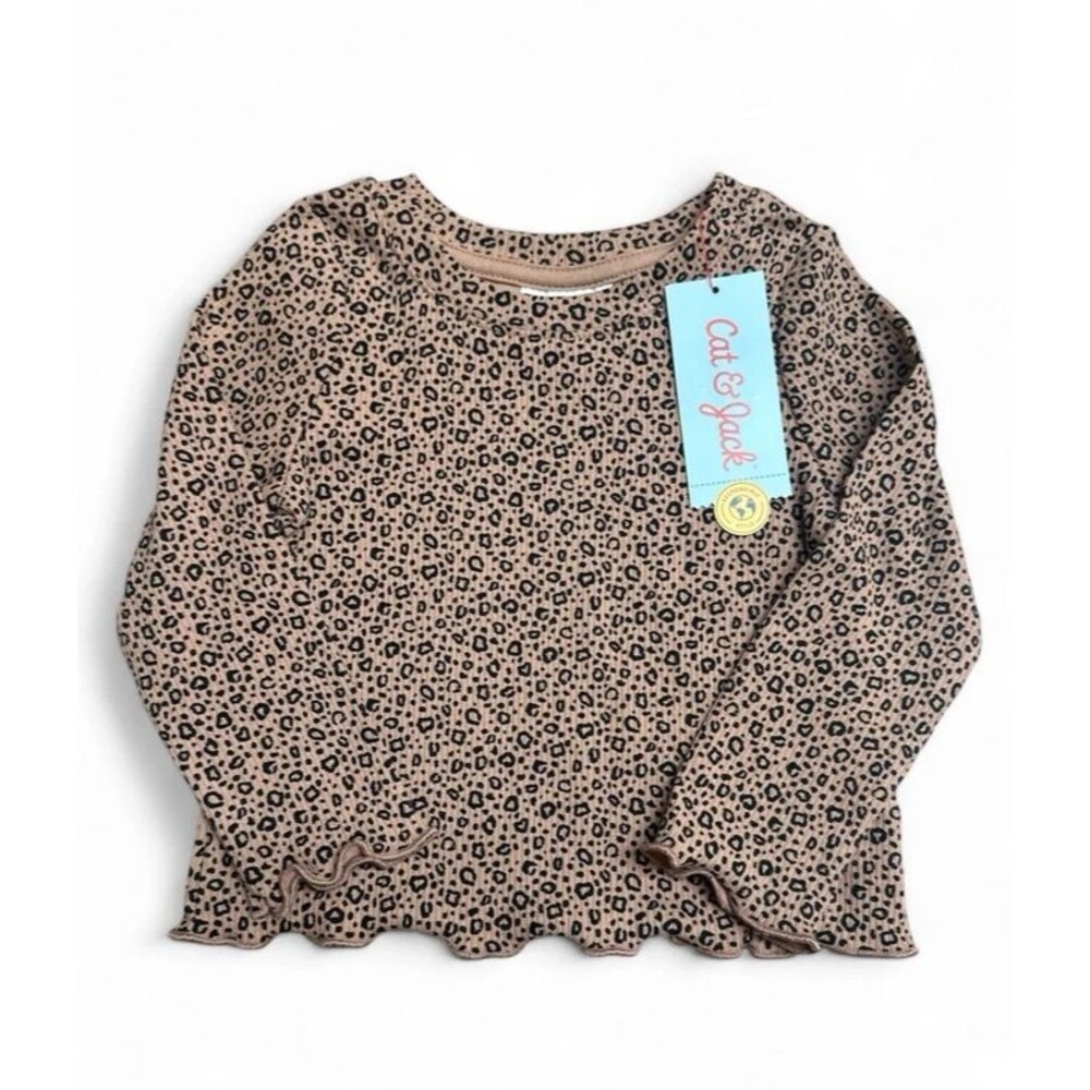 NWT Cat & Jack Girls 18mo. Brown Leopard Print Long Sleeve Knit Ribbed Top Shirt